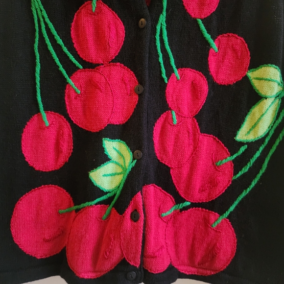 Vintage 90s Iconic Cherry Novelty Sweater Vest By Quacker Factory  L - Picture 4 of 7